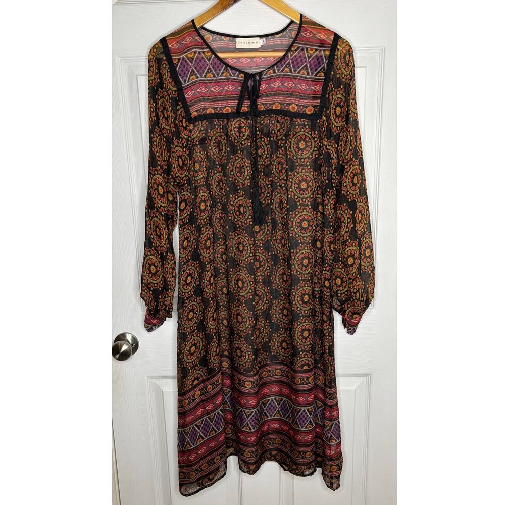 Johnny Was 4 Love and Liberty Women’s Medium 100% Silk Dress Sheer Long Sleeve